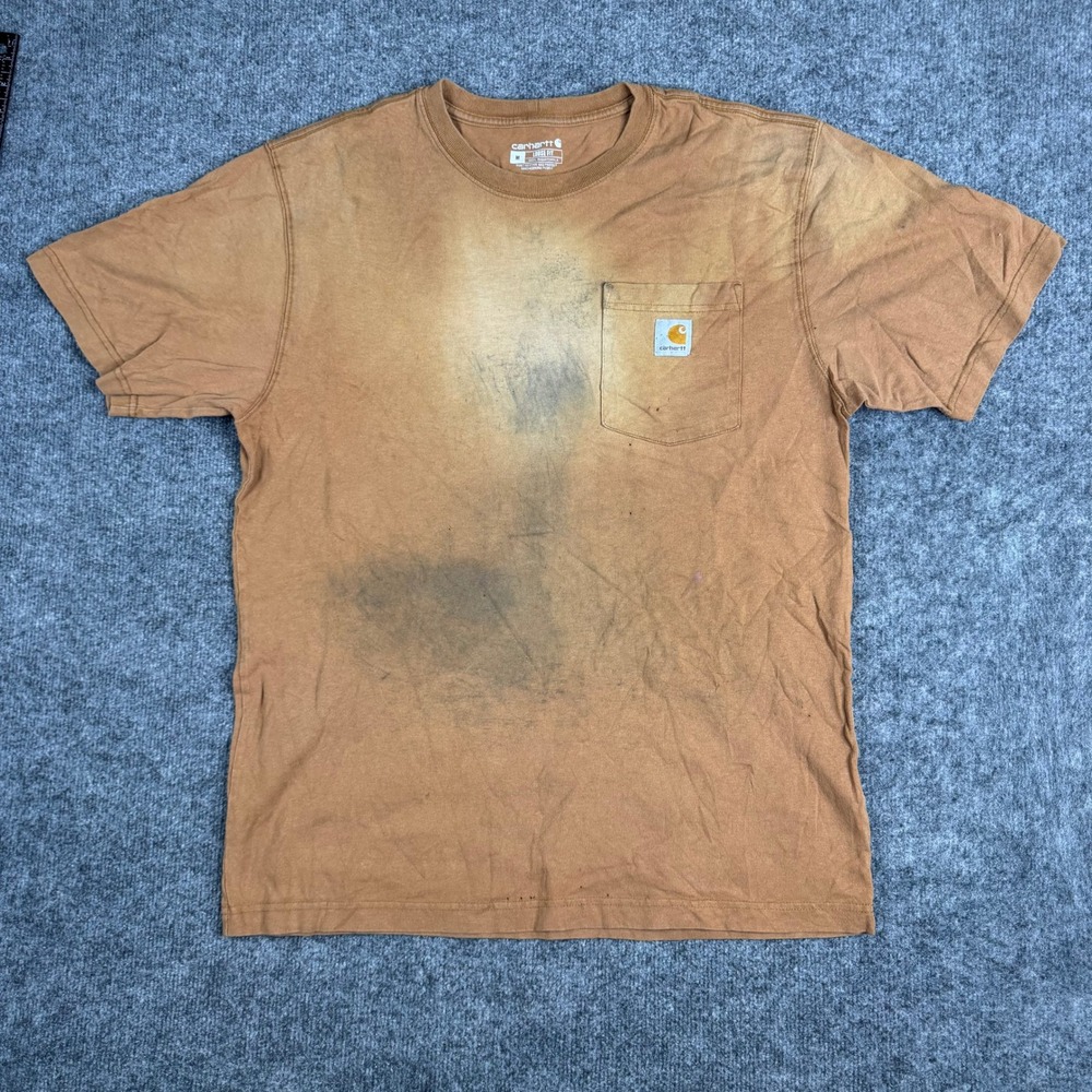 Carhartt T-Shirt Mens Size M Brown Loose Fit K87 Pocket Cotton Workwear